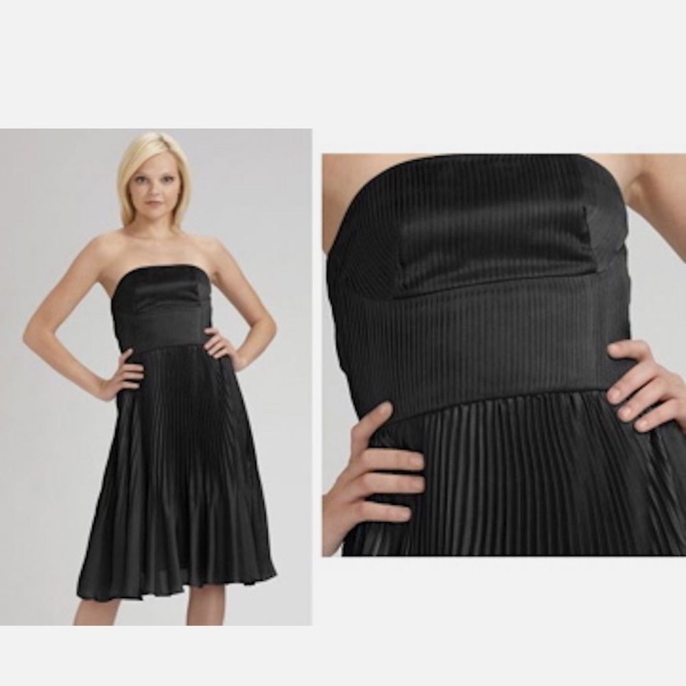 Silk Strapless Pleats Dress Twelfth Street Cynthia Steefe Black Party Cocktail 4